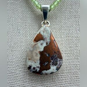 Natural Copper & Agate 925 Sterling Silver Teardrop Pendant | Earthy Statement